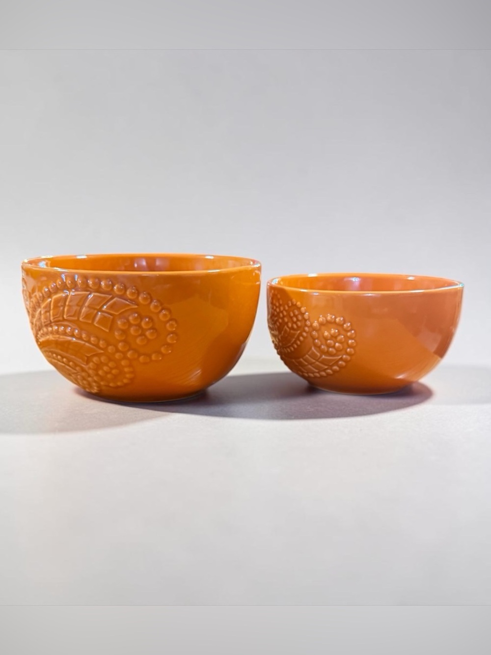 Vtg Pier 1 Imports Orange Paisley Nesting Bowls - MCM Boho Cottagecore Set